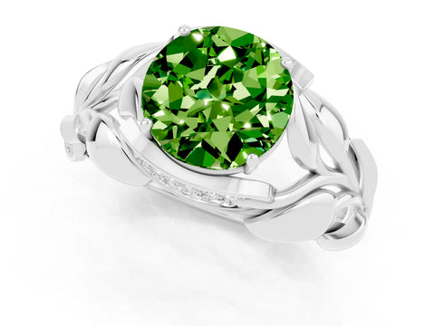 White gold Round Cut Solitaire Leaf-Inspired Engagement Ring with Prong Setting_1