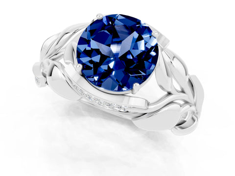White gold Round Cut Solitaire Leaf-Inspired Engagement Ring with Prong Setting_1