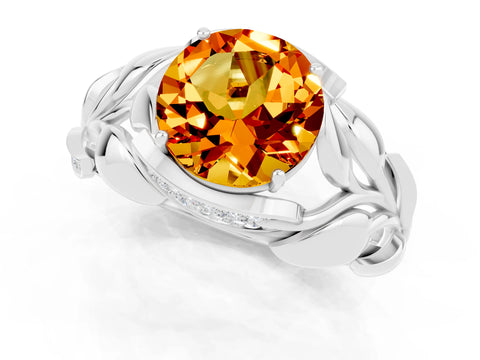 White gold Round Cut Solitaire Leaf-Inspired Engagement Ring with Prong Setting_1