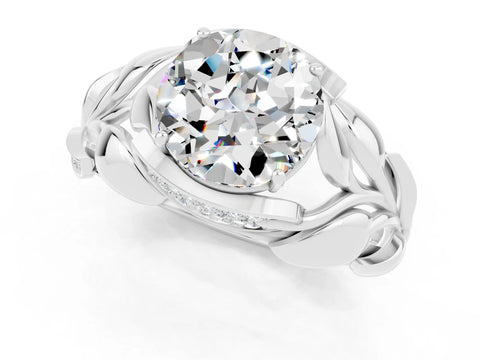 White gold Round Cut Solitaire Leaf-Inspired Engagement Ring with Prong Setting_1
