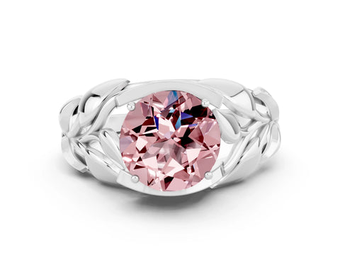 White gold Round Cut Solitaire Leaf-Inspired Engagement Ring with Prong Setting