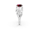 White gold Round Cut Solitaire Leaf-Inspired Engagement Ring with Prong Setting_2