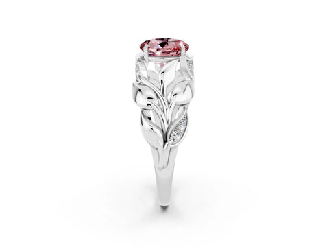 White gold Round Cut Solitaire Leaf-Inspired Engagement Ring with Prong Setting_2