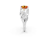 White gold Round Cut Solitaire Leaf-Inspired Engagement Ring with Prong Setting_2