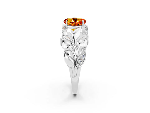 White gold Round Cut Solitaire Leaf-Inspired Engagement Ring with Prong Setting_2