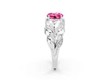 White gold Round Cut Solitaire Leaf-Inspired Engagement Ring with Prong Setting_2