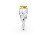 White gold Round Cut Solitaire Leaf-Inspired Engagement Ring with Prong Setting_2