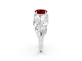 White gold Round Cut Solitaire Leaf-Inspired Engagement Ring with Prong Setting_2