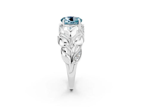 White gold Round Cut Solitaire Leaf-Inspired Engagement Ring with Prong Setting_2
