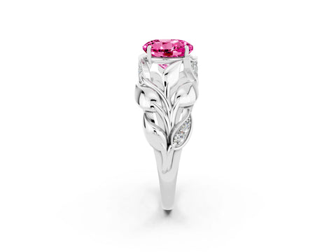 White gold Round Cut Solitaire Leaf-Inspired Engagement Ring with Prong Setting_2