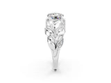 White gold Round Cut Solitaire Leaf-Inspired Engagement Ring with Prong Setting_2