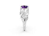 White gold Round Cut Solitaire Leaf-Inspired Engagement Ring with Prong Setting_2