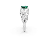 White gold Round Cut Solitaire Leaf-Inspired Engagement Ring with Prong Setting_2