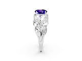 White gold Round Cut Solitaire Leaf-Inspired Engagement Ring with Prong Setting_2