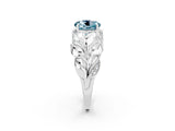 White gold Round Cut Solitaire Leaf-Inspired Engagement Ring with Prong Setting_2