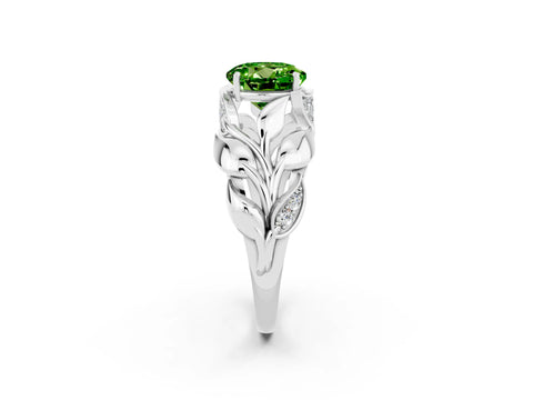 White gold Round Cut Solitaire Leaf-Inspired Engagement Ring with Prong Setting_2