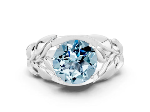 White gold Round Cut Solitaire Leaf-Inspired Engagement Ring with Prong Setting