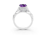 White gold Round Cut Solitaire Leaf-Inspired Engagement Ring with Prong Setting_3