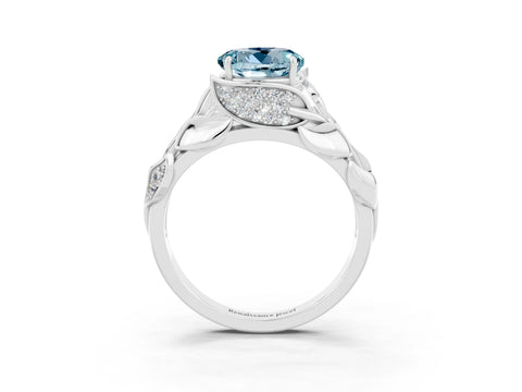 White gold Round Cut Solitaire Leaf-Inspired Engagement Ring with Prong Setting_3