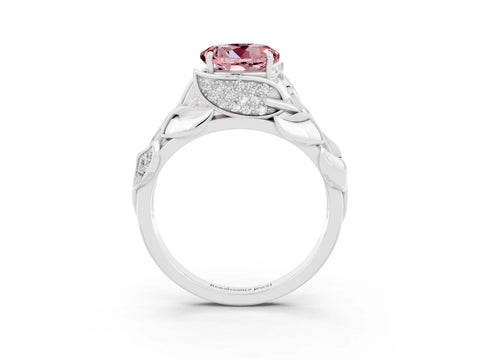 White gold Round Cut Solitaire Leaf-Inspired Engagement Ring with Prong Setting_3