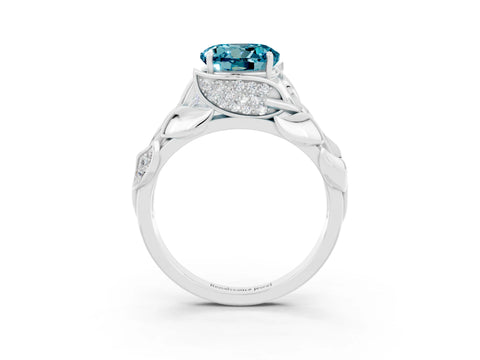 White gold Round Cut Solitaire Leaf-Inspired Engagement Ring with Prong Setting_3