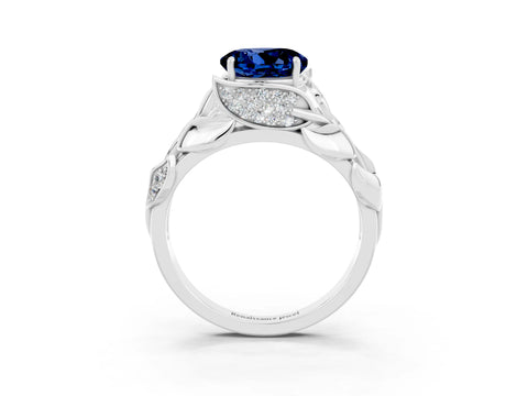 White gold Round Cut Solitaire Leaf-Inspired Engagement Ring with Prong Setting_3