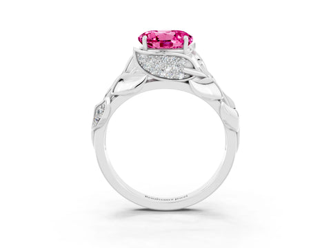 White gold Round Cut Solitaire Leaf-Inspired Engagement Ring with Prong Setting_3