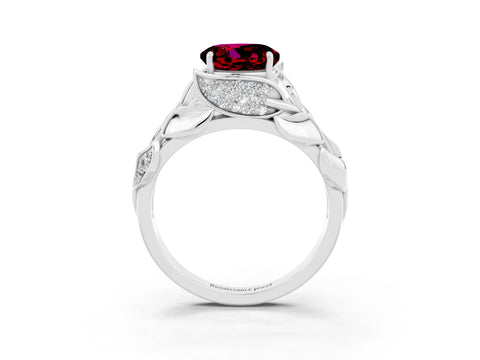 White gold Round Cut Solitaire Leaf-Inspired Engagement Ring with Prong Setting_3