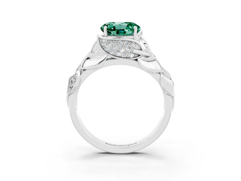 White gold Round Cut Solitaire Leaf-Inspired Engagement Ring with Prong Setting_3
