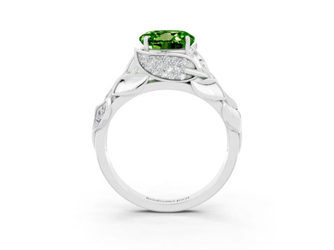White gold Round Cut Solitaire Leaf-Inspired Engagement Ring with Prong Setting_3