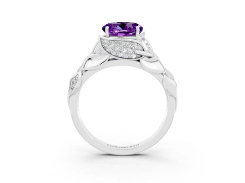 White gold Round Cut Solitaire Leaf-Inspired Engagement Ring with Prong Setting_3