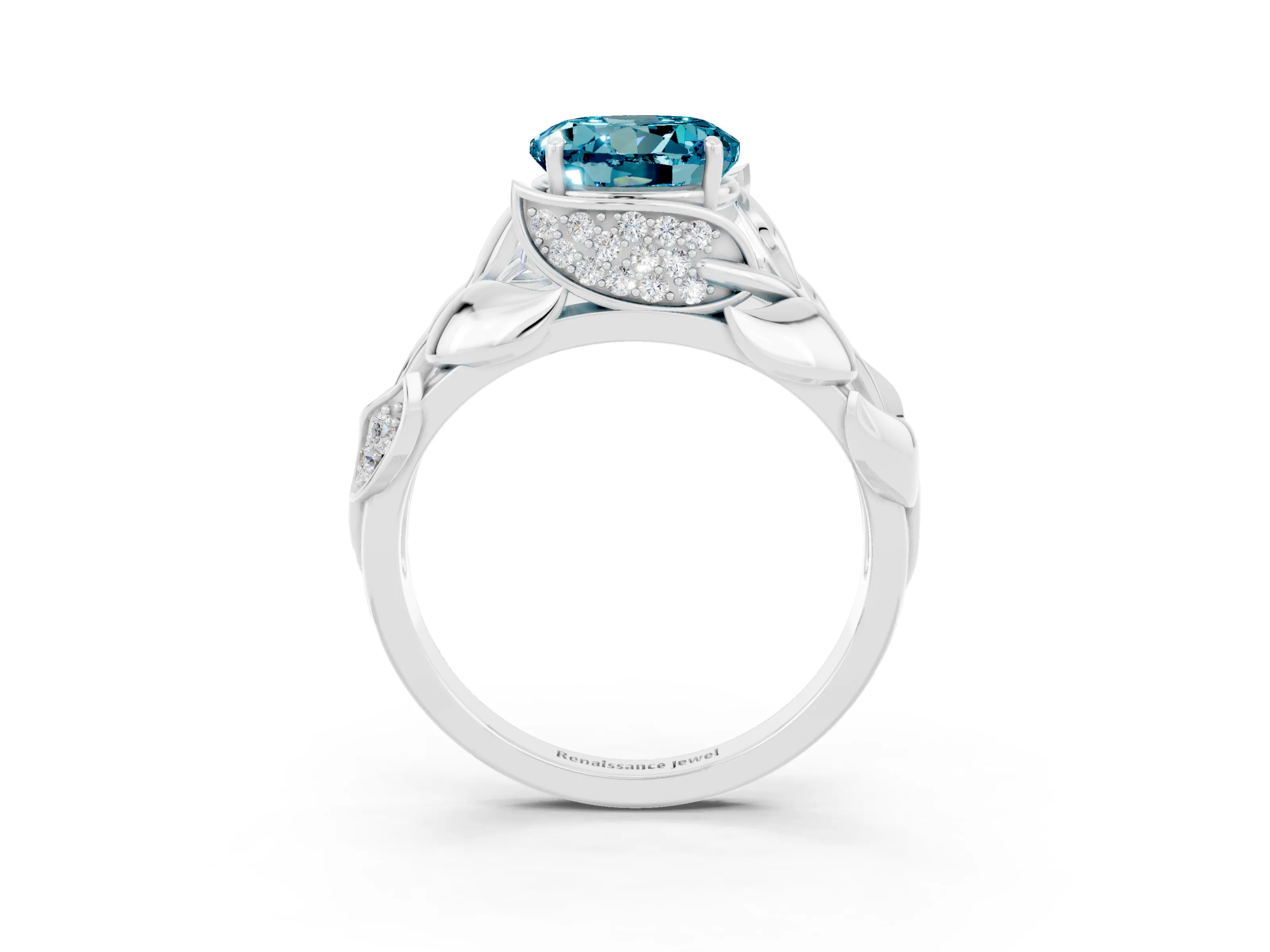 White gold Round Cut Solitaire Leaf-Inspired Engagement Ring with Prong Setting_3