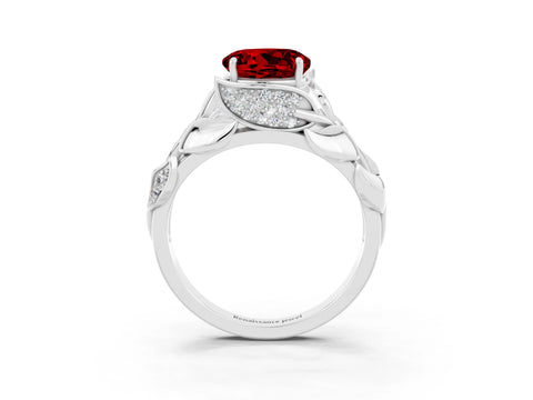 White gold Round Cut Solitaire Leaf-Inspired Engagement Ring with Prong Setting_3