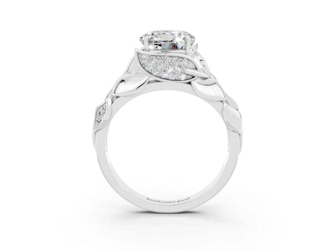 White gold Round Cut Solitaire Leaf-Inspired Engagement Ring with Prong Setting_3