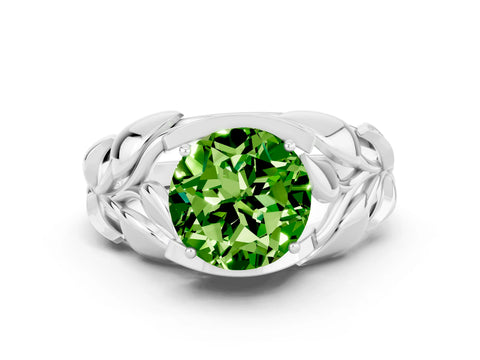 White gold Round Cut Solitaire Leaf-Inspired Engagement Ring with Prong Setting