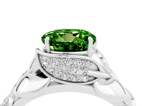 White gold Round Cut Solitaire Leaf-Inspired Engagement Ring with Prong Setting_4