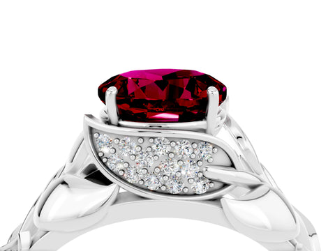 White gold Round Cut Solitaire Leaf-Inspired Engagement Ring with Prong Setting_4