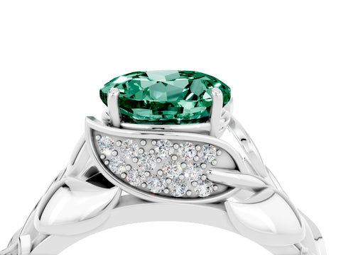 White gold Round Cut Solitaire Leaf-Inspired Engagement Ring with Prong Setting_4
