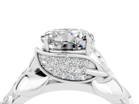 White gold Round Cut Solitaire Leaf-Inspired Engagement Ring with Prong Setting_4