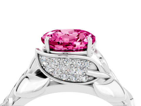 White gold Round Cut Solitaire Leaf-Inspired Engagement Ring with Prong Setting_4