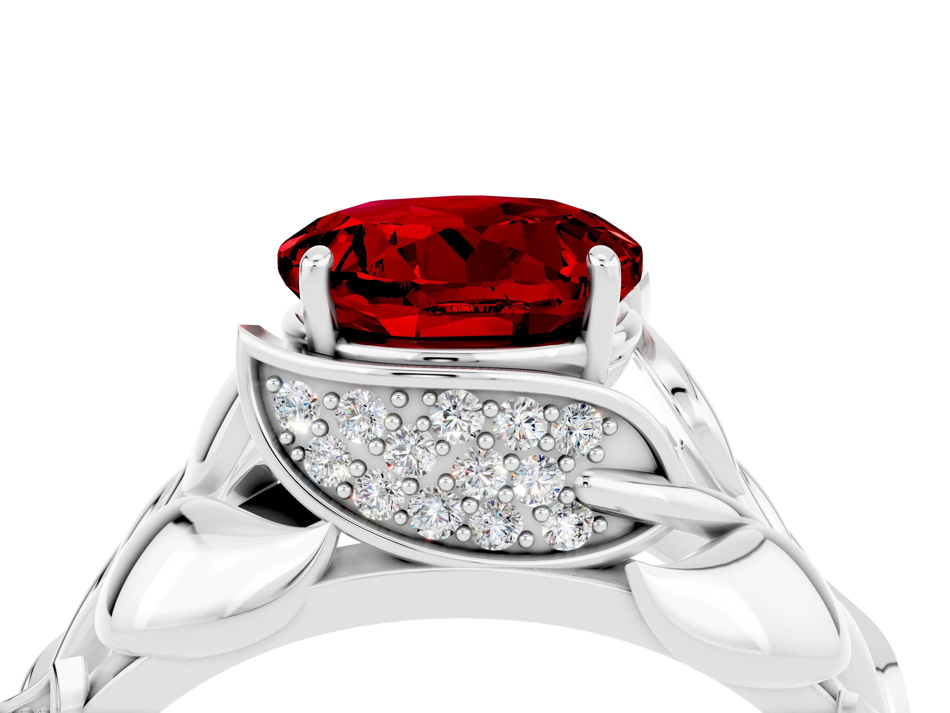 White gold Round Cut Solitaire Leaf-Inspired Engagement Ring with Prong Setting_4