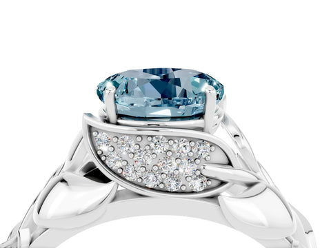 White gold Round Cut Solitaire Leaf-Inspired Engagement Ring with Prong Setting_4