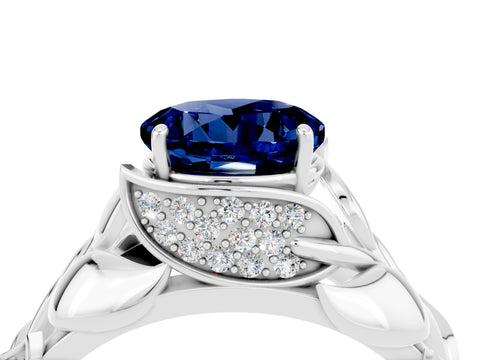 White gold Round Cut Solitaire Leaf-Inspired Engagement Ring with Prong Setting_4