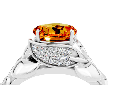 White gold Round Cut Solitaire Leaf-Inspired Engagement Ring with Prong Setting_4