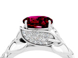 White gold Round Cut Solitaire Leaf-Inspired Engagement Ring with Prong Setting_4