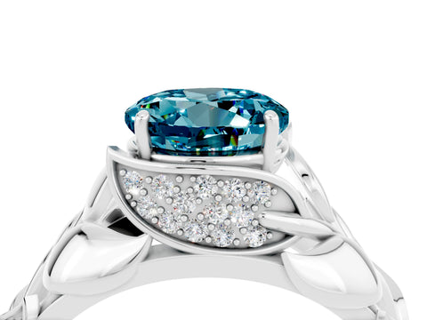 White gold Round Cut Solitaire Leaf-Inspired Engagement Ring with Prong Setting_4