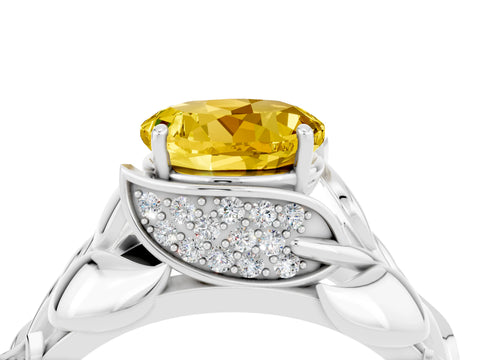 White gold Round Cut Solitaire Leaf-Inspired Engagement Ring with Prong Setting_4