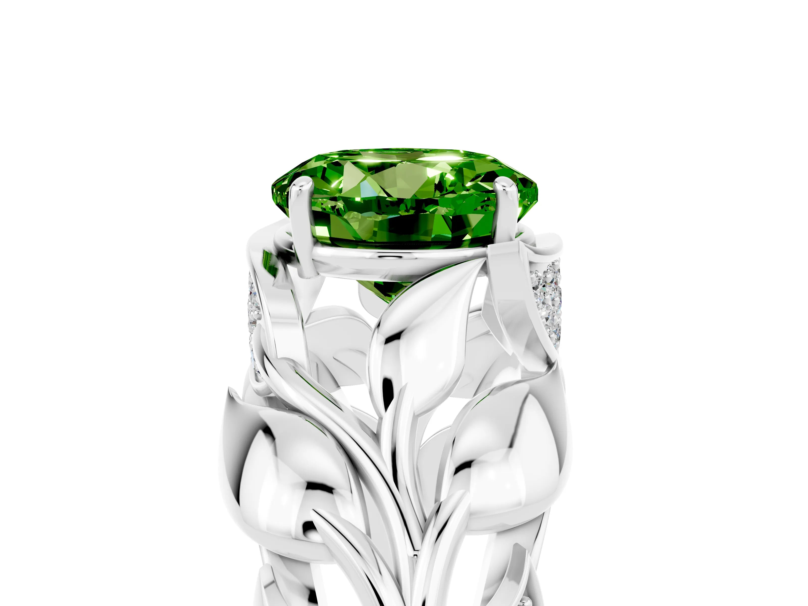 White gold Round Cut Solitaire Leaf-Inspired Engagement Ring with Prong Setting_5