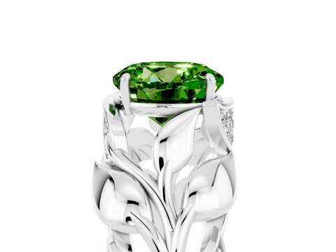 White gold Round Cut Solitaire Leaf-Inspired Engagement Ring with Prong Setting_5