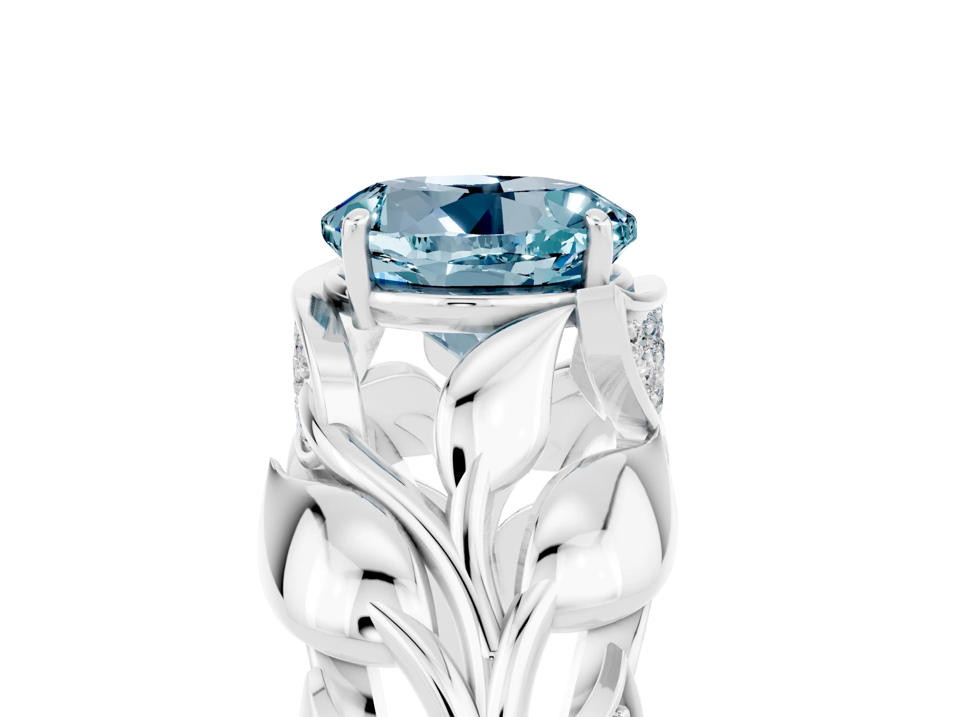 White gold Round Cut Solitaire Leaf-Inspired Engagement Ring with Prong Setting_5